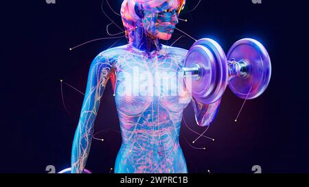 Donna che fa dei ricci bicipali, illustrazione Foto Stock