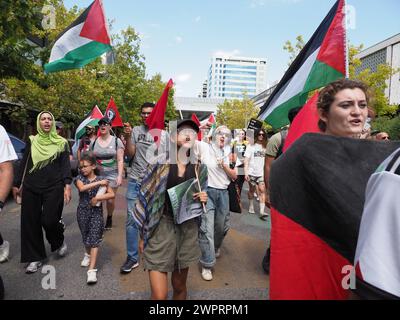 Australia, Canberra, 9 marzo 2024. Per il ventiduesimo fine settimana consecutivo Canberrans si dimostra solidale con la Palestina e chiede la fine della guerra genocida di Israele a Gaza. Foto Stock