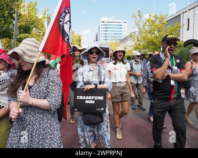 Australia, Canberra, 9 marzo 2024. Per il ventiduesimo fine settimana consecutivo Canberrans si dimostra solidale con la Palestina e chiede la fine della guerra genocida di Israele a Gaza. Foto Stock