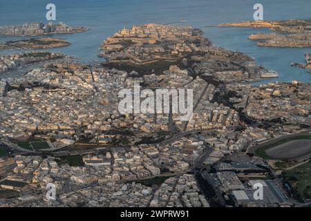 Vista aerea panoramica di la Valletta e dei dintorni, Malta Foto Stock