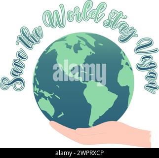 Logo Vegan Save the World Stay Illustrazione Vettoriale
