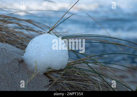 Una palla di schiuma su una duna sull'isola di Sylt, in Germania Foto Stock