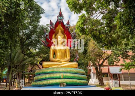 Un Buddha al Wat Burapa nel centro della città di Udon Ratchathani e nella provincia di Ubon Ratchathani in Thailandia. Thailand, Ubon Ratchathani, novembre 25 Foto Stock