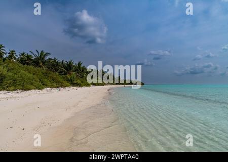 Spiaggia di sabbia bianca, isola Parli 1, arcipelago Lakshadweep, territorio dell'Unione dell'India Foto Stock