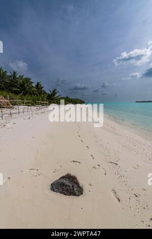 Spiaggia di sabbia bianca, isola Parli 1, arcipelago Lakshadweep, territorio dell'Unione dell'India Foto Stock