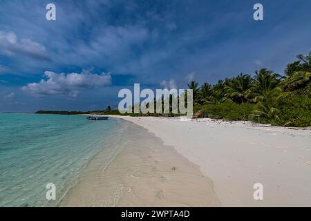 Spiaggia di sabbia bianca, isola Parli 1, arcipelago Lakshadweep, territorio dell'Unione dell'India Foto Stock