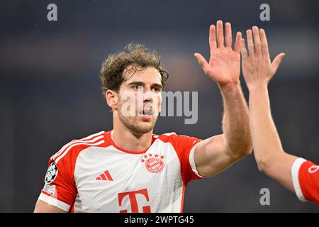 Celebrazione degli obiettivi Harry Kane FC Bayern Monaco FCB (09) Leon Goretzka FC Bayern Monaco FCB (08) Gesture Gesture Gesture applapping off, Champions League, CL Foto Stock