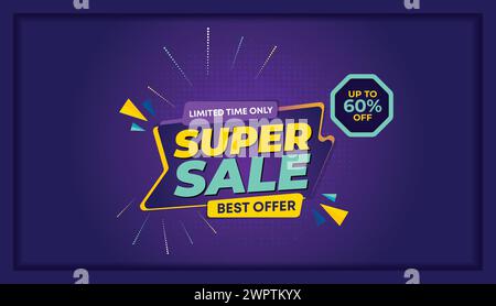 design modello banner super sale. messaggi promozionali sul modello di sconti flash sulle grandi offerte. banner web per banner di sconti per promozioni di grande successo Illustrazione Vettoriale