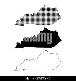 Serie di mappe del Kentucky, stati uniti d'america. Illustrazione vettoriale a icone piatte . Illustrazione Vettoriale