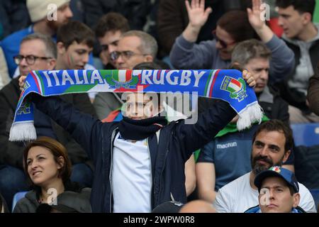 Roma, Italia. 9 marzo 2024. Tifosi durante la partita di rugby delle sei Nazioni tra Italia e Scozia allo stadio olimpico di Roma, Italia - sabato 9 marzo 2024 - Sport rugby ( foto di Alfredo Falcone/LaPresse ) crediti: LaPresse/Alamy Live News Foto Stock