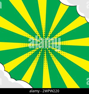 modello di sfondo dei cartoni animati dei fumetti pop art. illustrazione astratta del design del sunburst con mezzitoni retrò Illustrazione Vettoriale