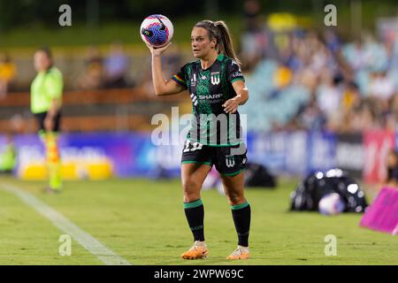 Sydney, Australia. 9 marzo 2024. Tyla-Jay Vlajnić del Western United si prepara a lanciare il pallone durante l'A-League Women Rd19 match tra Sydney FC e Western United al Leichhardt Oval il 9 marzo 2024 a Sydney, Australia Credit: IOIO IMAGES/Alamy Live News Foto Stock