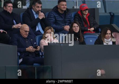 Roma, Italia. 9 marzo 2024. Giorgia Meloni durante la partita di rugby delle sei Nazioni tra Italia e Scozia allo stadio Olimpico di Roma, Italia - sabato 9 marzo 2024 - Sport rugby ( foto di Alfredo Falcone/LaPresse ) crediti: LaPresse/Alamy Live News Foto Stock