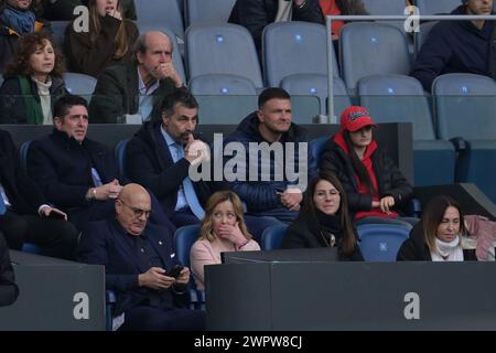 Roma, Italia. 9 marzo 2024. Giorgia Meloni durante la partita di rugby delle sei Nazioni tra Italia e Scozia allo stadio Olimpico di Roma, Italia - sabato 9 marzo 2024 - Sport rugby ( foto di Alfredo Falcone/LaPresse ) crediti: LaPresse/Alamy Live News Foto Stock