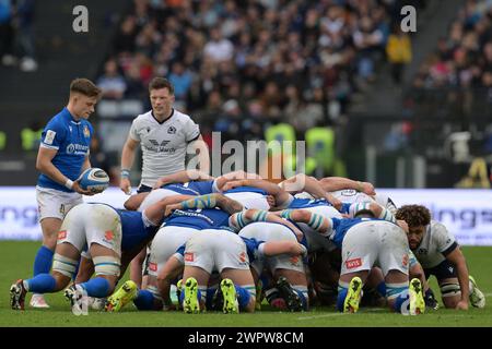 Roma, Italia. 9 marzo 2024. Un momento durante la partita di rugby delle sei Nazioni tra Italia e Scozia allo stadio Olimpico di Roma, Italia - sabato 9 marzo 2024 - Sport rugby ( foto di Alfredo Falcone/LaPresse ) crediti: LaPresse/Alamy Live News Foto Stock