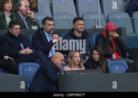 Roma, Italia. 9 marzo 2024. Giorgia Meloni durante la partita di rugby delle sei Nazioni tra Italia e Scozia allo stadio Olimpico di Roma, Italia - sabato 9 marzo 2024 - Sport rugby ( foto di Alfredo Falcone/LaPresse ) crediti: LaPresse/Alamy Live News Foto Stock