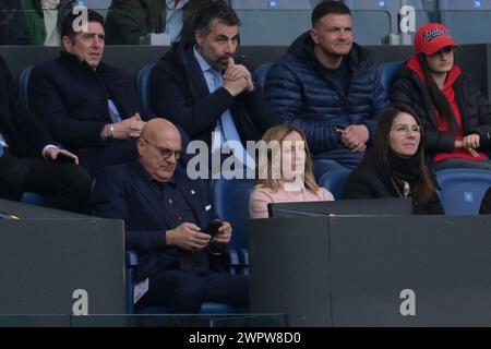 Roma, Italia. 9 marzo 2024. Giorgia Meloni durante la partita di rugby delle sei Nazioni tra Italia e Scozia allo stadio Olimpico di Roma, Italia - sabato 9 marzo 2024 - Sport rugby ( foto di Alfredo Falcone/LaPresse ) crediti: LaPresse/Alamy Live News Foto Stock