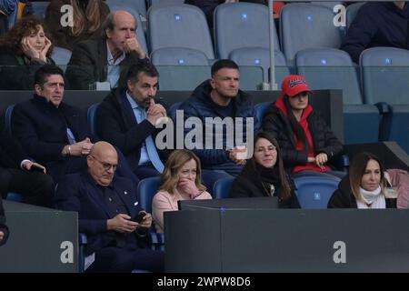 Roma, Italia. 9 marzo 2024. Giorgia Meloni durante la partita di rugby delle sei Nazioni tra Italia e Scozia allo stadio Olimpico di Roma, Italia - sabato 9 marzo 2024 - Sport rugby ( foto di Alfredo Falcone/LaPresse ) crediti: LaPresse/Alamy Live News Foto Stock