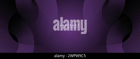 Abstract Dark Purple e Pink Waving Circles Lines Technology Banner background. sito web gradiente, linee luminose dell'intestazione forma diagonale geometrica lucida Illustrazione Vettoriale