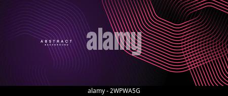 Abstract Dark Purple e Pink Waving Circles Lines Technology Banner background. sito web gradiente, linee luminose dell'intestazione forma diagonale geometrica lucida Illustrazione Vettoriale