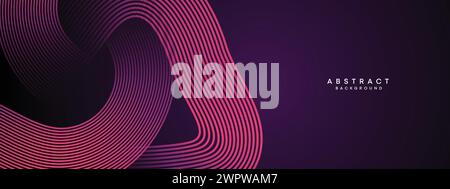 Abstract Dark Purple e Pink Waving Circles Lines Technology Banner background. sito web gradiente, linee luminose dell'intestazione forma diagonale geometrica lucida Illustrazione Vettoriale