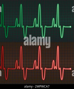 elettrocardiogrammi vettoriali del cuore umano Illustrazione Vettoriale