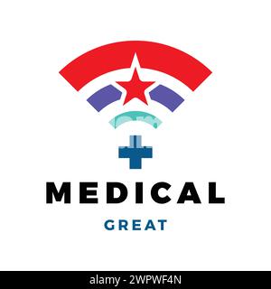 Modello di progettazione del logo per applicazioni mediche, ospedaliere, Cross o Plus Online Illustrazione Vettoriale