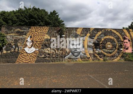 Affresco del "poilus" tahitiano in omaggio ai soldati di Tahiti che partirono per combattere durante la prima guerra mondiale del 1914-1918. 1.800 giovani polinesiani Foto Stock