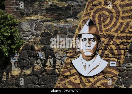 Affresco del "poilus" tahitiano in omaggio ai soldati di Tahiti che partirono per combattere durante la prima guerra mondiale del 1914-1918. 1.800 giovani polinesiani Foto Stock