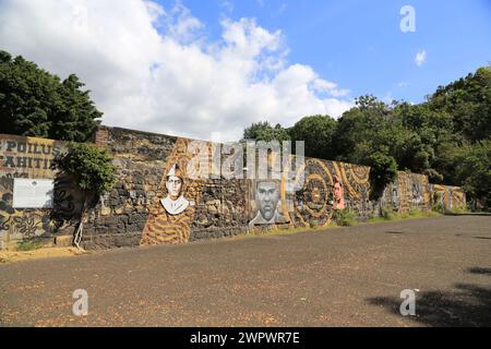 Affresco del "poilus" tahitiano in omaggio ai soldati di Tahiti che partirono per combattere durante la prima guerra mondiale del 1914-1918. 1.800 giovani polinesiani Foto Stock