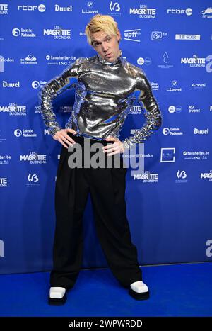 Bruxelles, Belgio. 9 marzo 2024. L'attore e cantante Mustii (Thomas Mustin) raffigurato sul tappeto blu all'arrivo della tredicesima edizione della cerimonia di premiazione del film "Magritte du Cinema", sabato 9 marzo 2024, a Bruxelles. I premi sono premiati per i film di produttori belgi francofoni. BELGA PHOTO LAURIE DIEFFEMBACQ credito: Belga News Agency/Alamy Live News Foto Stock