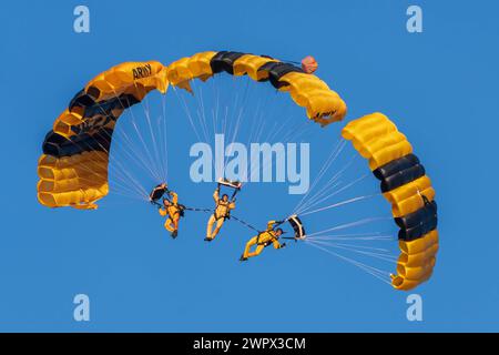 6 marzo 2024 - Homestead Air Reserve base, Florida, Stati Uniti - i membri della squadra di paracadutisti dell'esercito americano conducono salti di addestramento su Homestead, Florida. (Credit Image: © U.S. Army/ZUMA Press Wire) SOLO PER USO EDITORIALE! Non per USO commerciale! Foto Stock