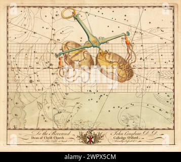 Mappa stellare centrata sulla costellazione Libra, di John Bevis 1750 Foto Stock