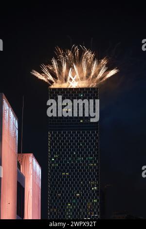 Jeddah, Arabia Saudita. 9 marzo 2024. Fuochi d'artificio, Gran Premio di F1 dell'Arabia Saudita al Jeddah Corniche Circuit il 9 marzo 2024 a Jeddah, Arabia Saudita. (Foto di HOCH ZWEI) credito: dpa/Alamy Live News Foto Stock