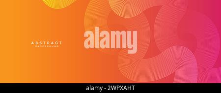 Cerchi ondulati sfumati arancio-rosa astratti linee sfondo banner Web con tecnologia. linee luminose sfumate giallo-viola forma geometrica diagonale Illustrazione Vettoriale