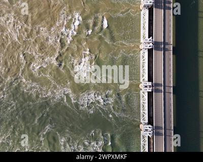 Vista aerea della protezione delle barriere marittime, Zelanda, Paesi Bassi Foto Stock