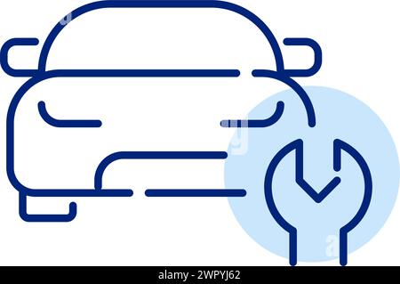 Attrezzi per la riparazione e la manutenzione di automobili. Silhouette e chiave per auto. Pixel Perfect, icona traccia modificabile Illustrazione Vettoriale