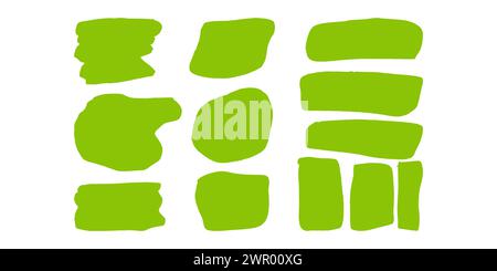 Cornici di testo disegnate a mano decorativa. Rettangoli nuvole e quadrati. Per etichette ed etichette sui contenitori. Serie di illustrazioni vettoriali. Illustrazione Vettoriale