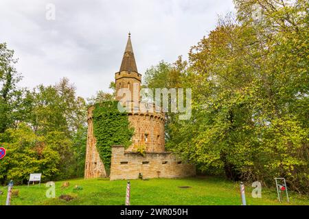 Hechingen: Torre di guardia del castello di Hohenzollern a Schwäbische Alb, Svevia Alb, Baden-Württemberg, Germania Foto Stock