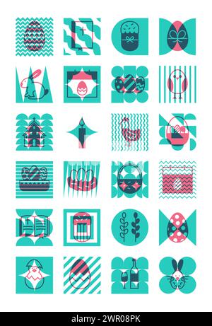 Buona Pasqua Flat Line poster Illustrazione Vettoriale