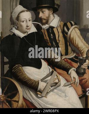 Uomo e donna a Spinning Wheel 1560 Pieter Pietersz. IO Foto Stock