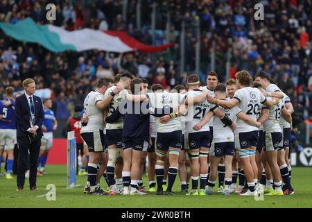 Roma, Italie. 9 marzo 2024. I giocatori scozzesi si sono riuniti al termine del Campionato delle sei nazioni 2024, partita di rugby a 15 tra Italia e Scozia il 9 marzo 2024 allo Stadio Olimpico di Roma, Italia - foto Federico Proietti/DPPI Credit: DPPI Media/Alamy Live News Foto Stock