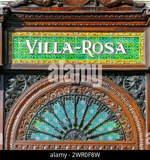 Cartello d'affari Villa-Rosa, ristorante e tablado di flamenco, Madrid, Spagna Foto Stock