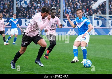 Gabriele Moncini del Brescia calcio FC durante la partita di campionato italiano di serie B tra Brescia calcio e Palermo FC a Mario Rigamonti St Foto Stock