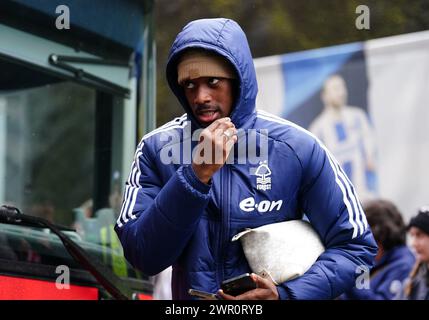 Il Callum Hudson-Odoi del Nottingham Forest arriva davanti alla partita di Premier League all'American Express Stadium di Brighton. Data foto: Domenica 10 marzo 2024. Foto Stock