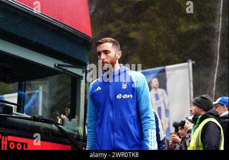 Il portiere del Nottingham Forest Matt Turner arriva in vista della partita di Premier League all'American Express Stadium di Brighton. Data foto: Domenica 10 marzo 2024. Foto Stock