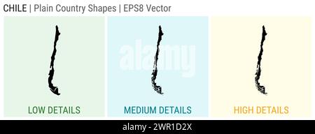 Cile - forma di campagna pianeggiante. Mappe dettagliate basse, medie e alte del Cile. Illustrazione del vettore EPS8. Illustrazione Vettoriale