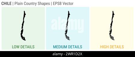 Cile - forma di campagna pianeggiante. Mappe dettagliate del Cile basse, medie e alte. Illustrazione del vettore EPS8. Illustrazione Vettoriale