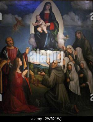 Italia Emilia Romagna Bologna - Galleria Nazionale d'Arte - Madonna col bambino in gloria, Santi Pietro, Francesco, Maddalena, Marta e sei suore - di Rabolini Giacomo nota come Francia nel 1525 Foto Stock