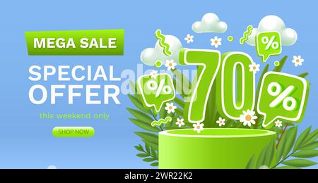 Offerta speciale di primavera 70%, stagione di risparmio volantino. Vettore Illustrazione Vettoriale